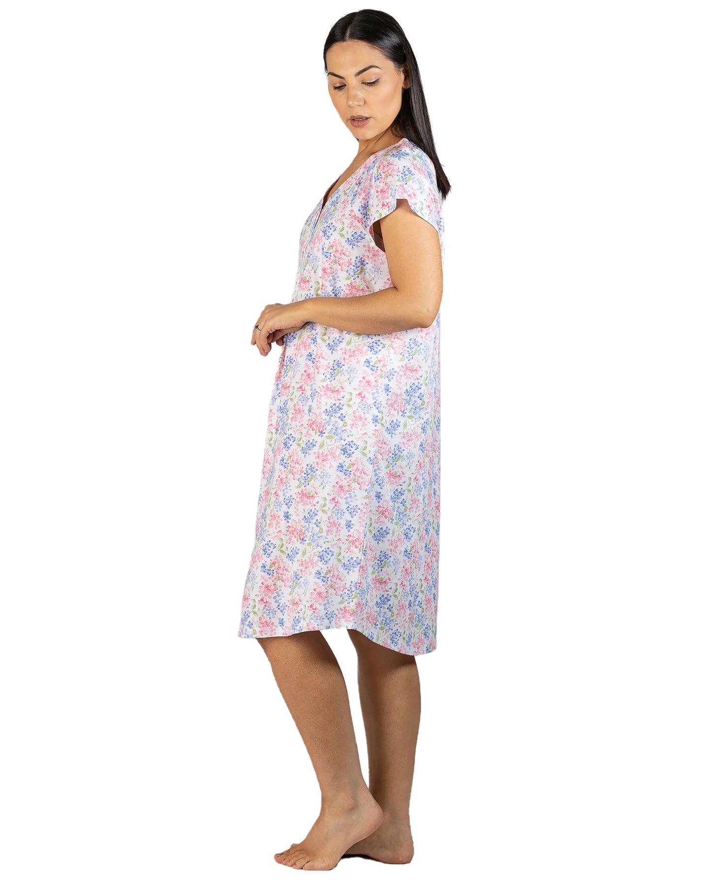 HYDRANGEA CAP SLEEVE NIGHTIE IRIS - SK312H