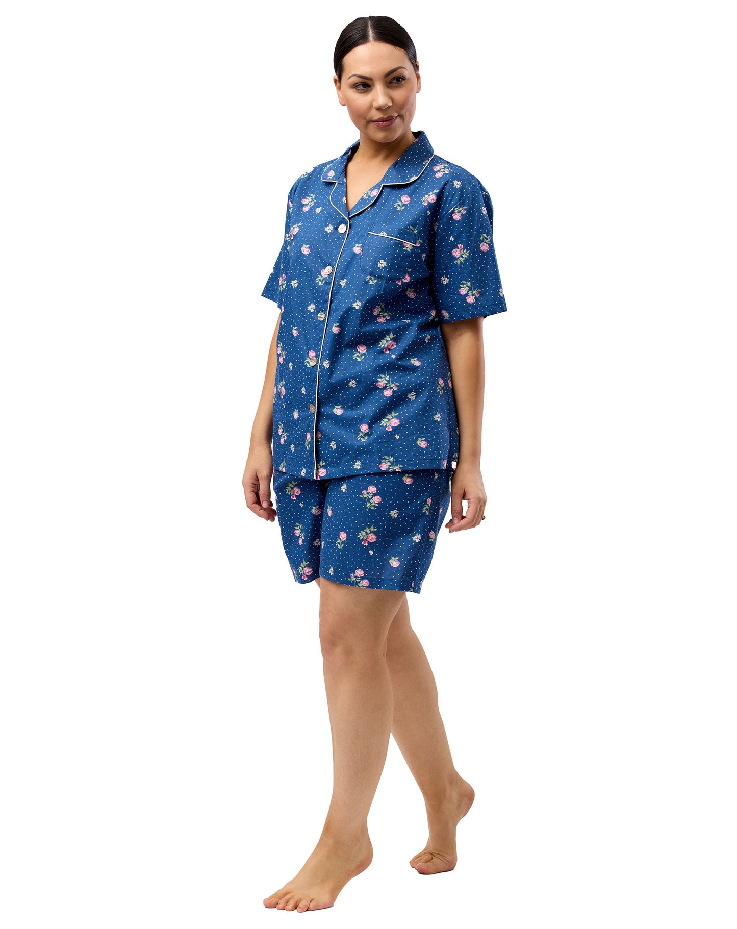 FLORAL SPOT SHORT PJ SET NAVY - SK506F