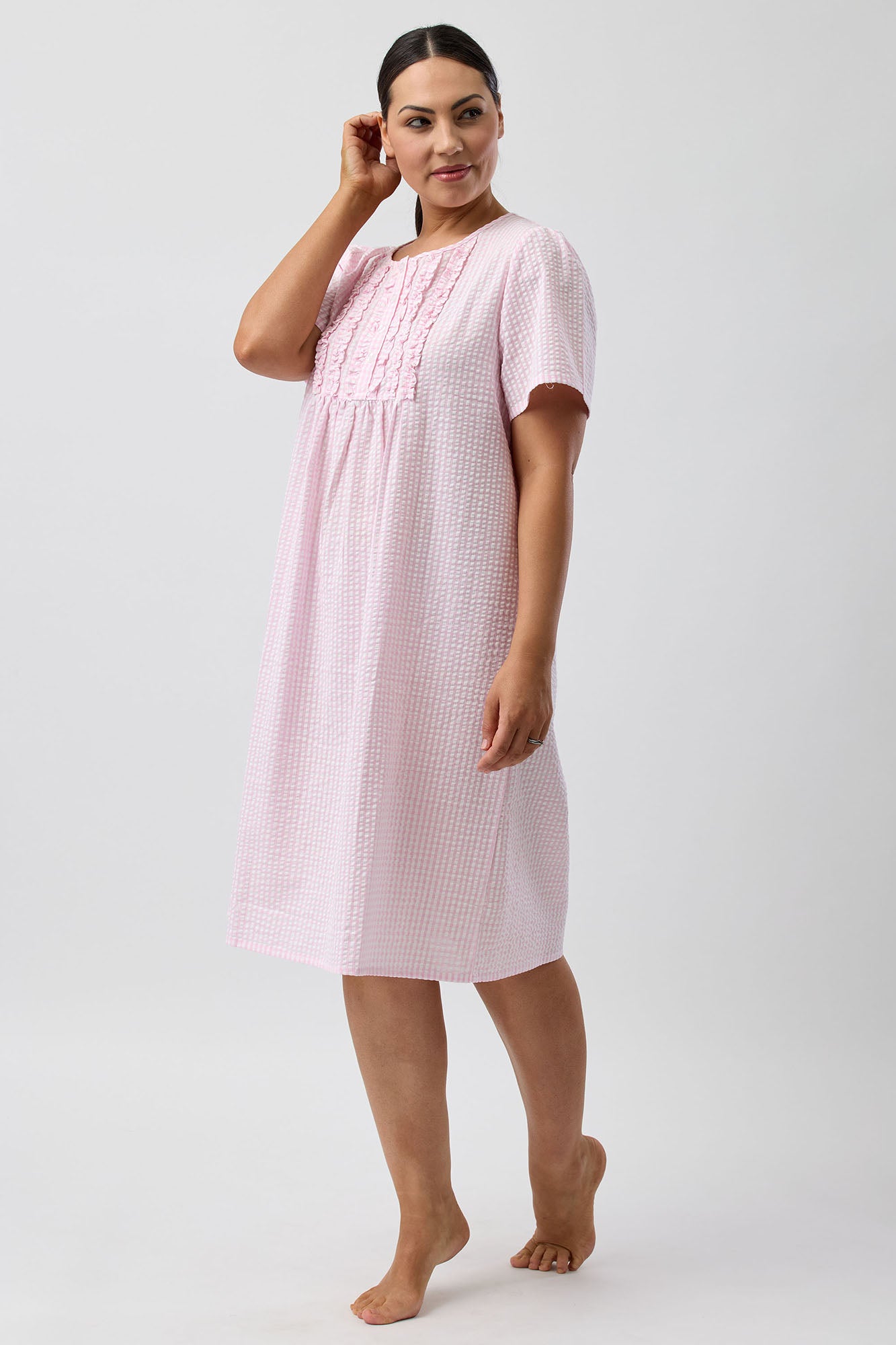 SEERSUCKER CHECK NIGHTIE PINK - SK707C5
