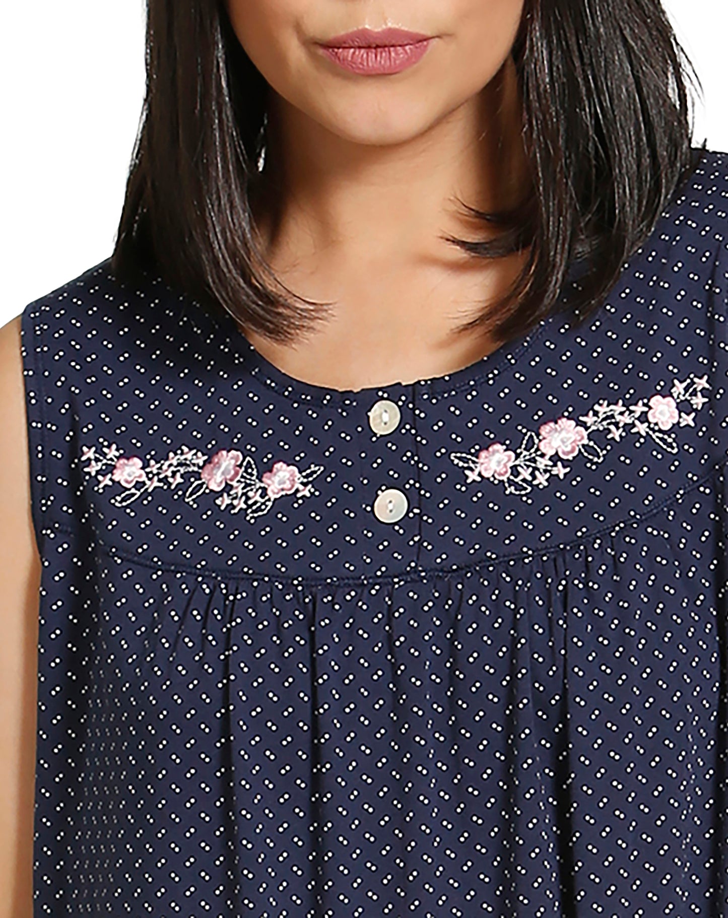 SPOT EMBROIDERY SLEEVELESS NIGHTIE NAVY - SK401SE