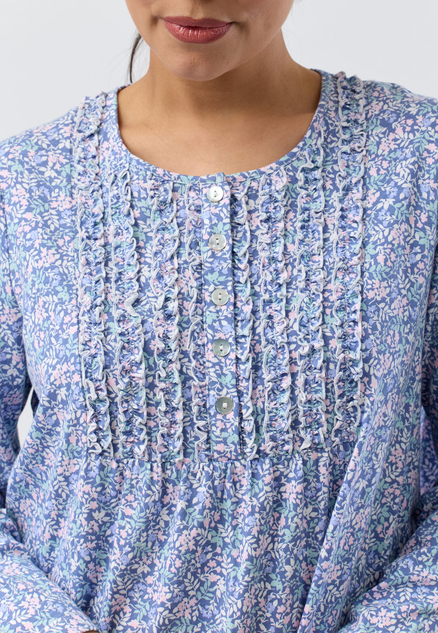 FLOWERETTE RUFFLE NIGHTIE DENIM - SK242F5
