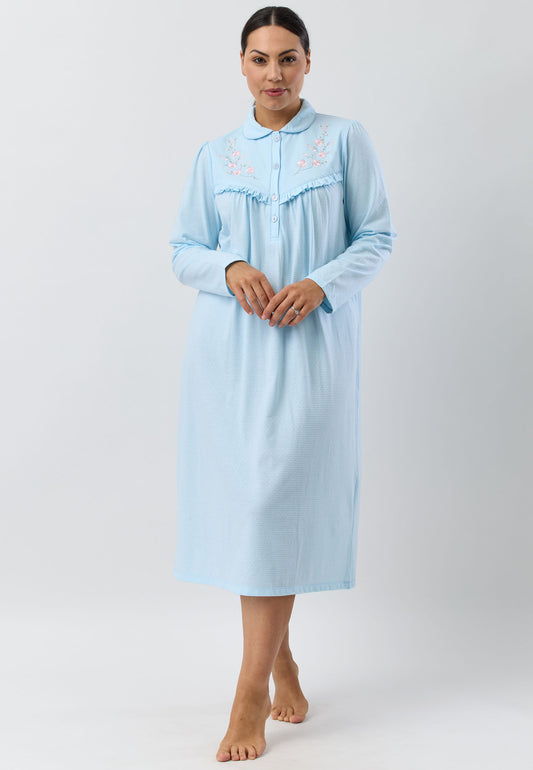 FLEUR EMBROIDERED COLLAR  NITGHTIE AQUA - SK252F5
