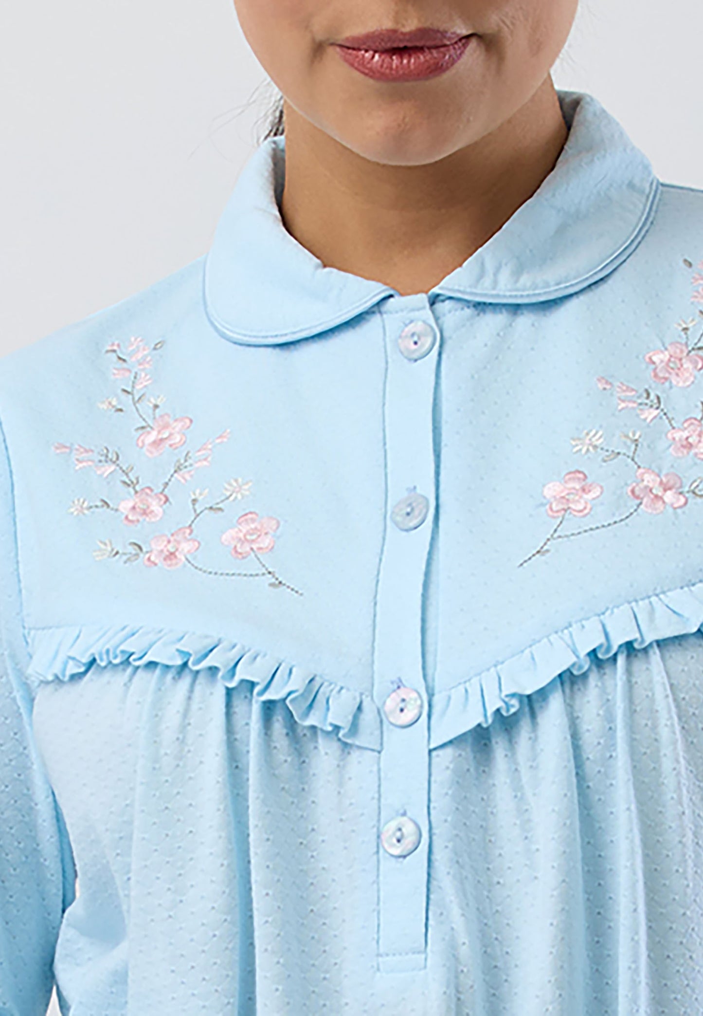FLEUR EMBROIDERED COLLAR  NITGHTIE AQUA - SK252F5