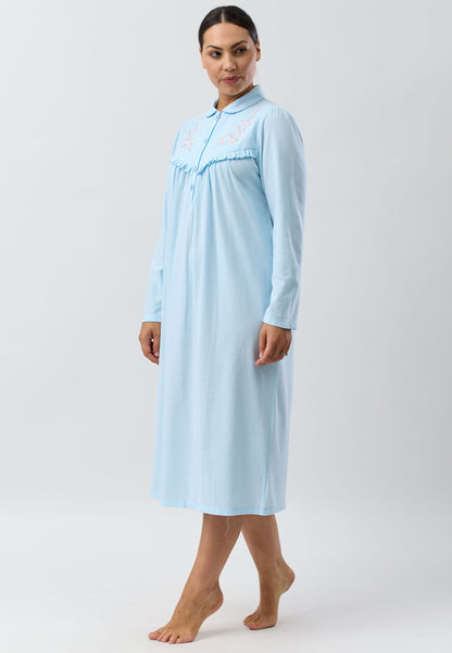 FLEUR EMBROIDERED COLLAR  NITGHTIE AQUA - SK252F5