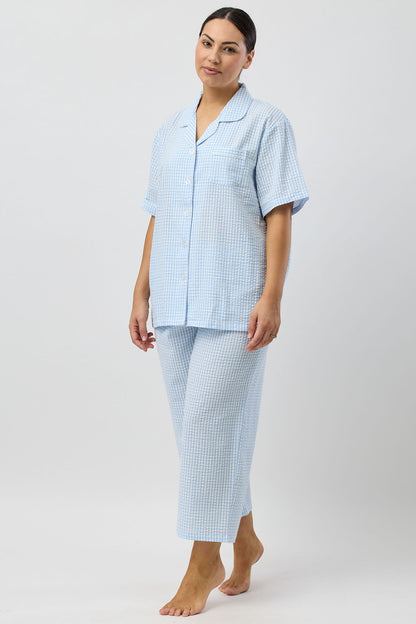 SEERSUCKER CHECK 7/8 PJ SET BLUE - SK500C25