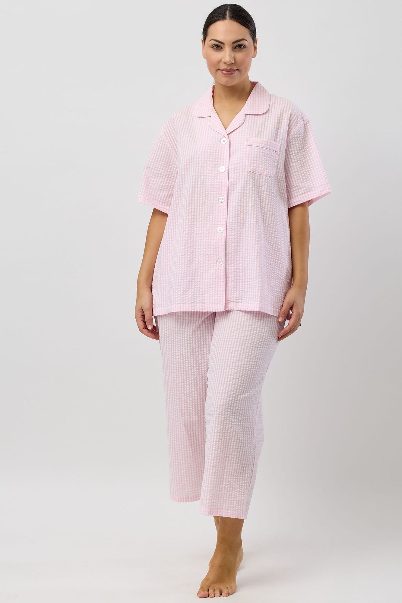 SEERSUCKER CHECK 7/8 PJ SET PINK - SK500C25