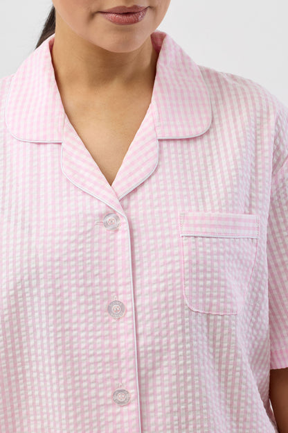 SEERSUCKER CHECK SHORT PJ SET PINK - SK506C5