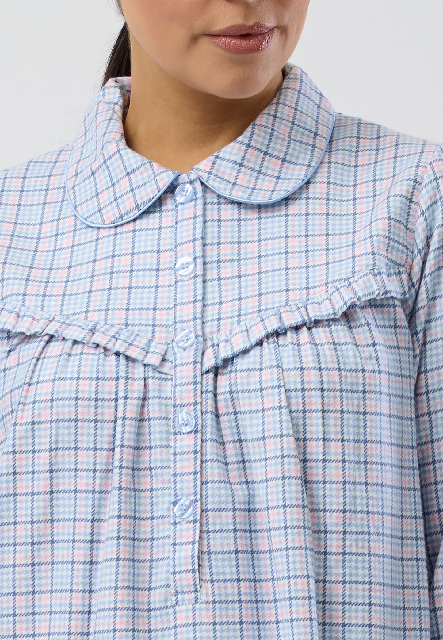 HOUNDSTOOTH COLLAR NIGHTIE BLUE - SK618H5