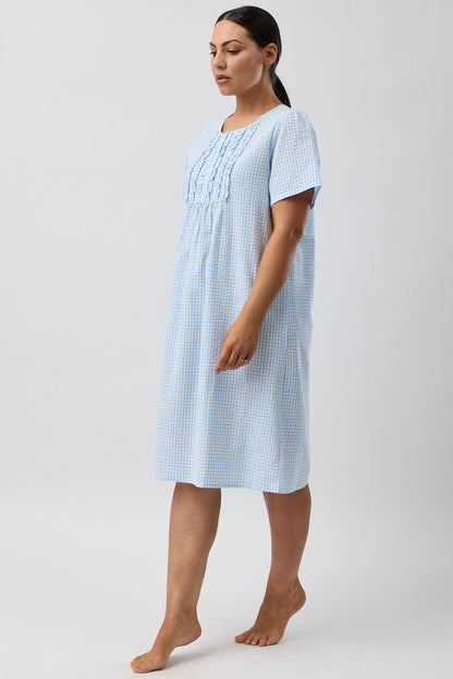 SEERSUCKER CHECK NIGHTIE BLUE - SK707C5