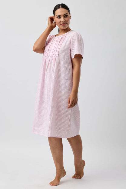 SEERSUCKER CHECK NIGHTIE PINK - SK707C5