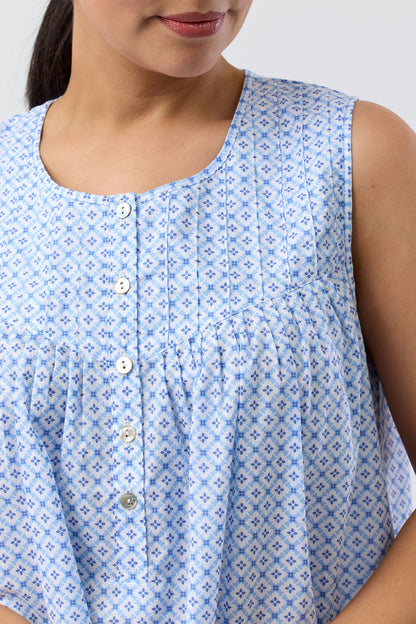 GEO SLEEVELESS NIGHTIE BLUE - SK813G5