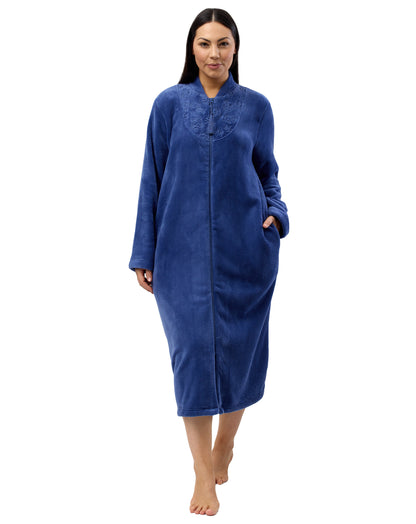 ZIP EMBROIDERED GOWN INDIGO - SK918