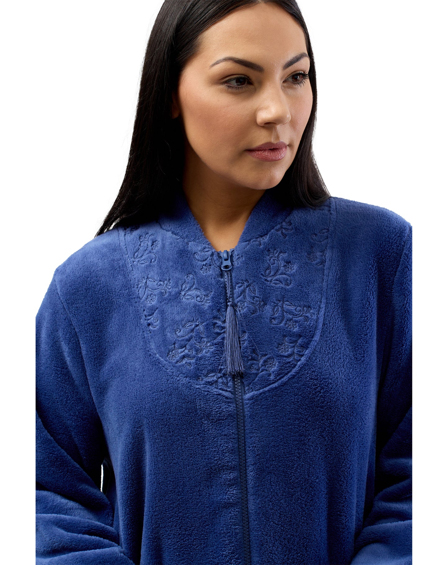ZIP EMBROIDERED GOWN INDIGO - SK918