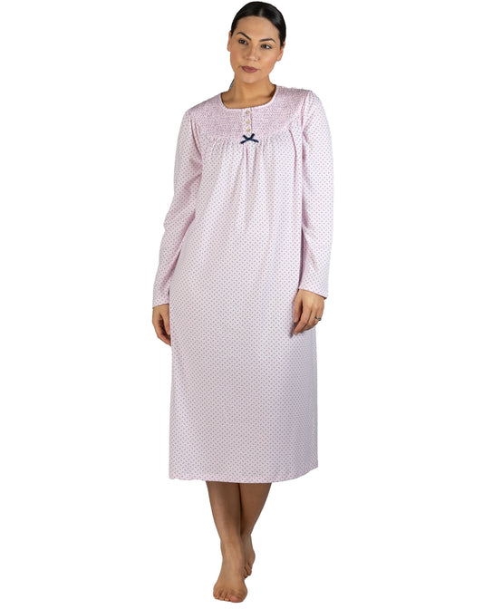 SPOT SMOCKING NIGHTIE PINK - SK206S