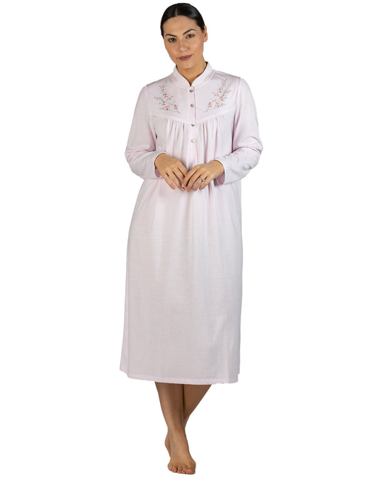 BOUQUET EMBROIDERY MANDARIN NIGHTIE PINK - SK238E