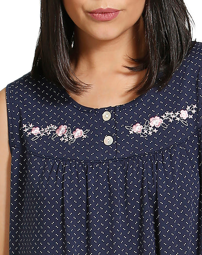 SPOT EMBROIDERY SLEEVELESS NIGHTIE NAVY - SK401SE